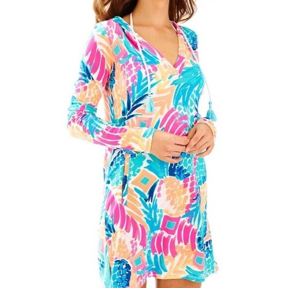 Lilly Pulitzer XXS Rylie UPF 50+ Goombay Smashed Pineapple Hooded Cover Up Dress - Picture 1 of 7